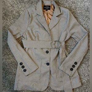 Haute Monde Career Business Lined Blazer Brown Jacket w/Belt, L/S, Sz: Small